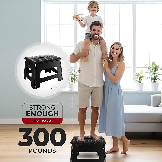 Utopia Home Folding Step Stool with Handle – 9 Inch Anti Slip Collapsible Stool – Holds Up to 300 lbs – Sturdy Plastic Step Stool Foldable for Kitchen, Bathroom and Home Use (2-Pack, Black) - Image 4
