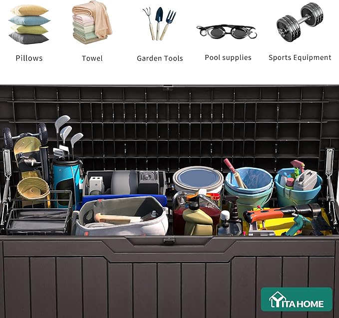 YITAHOME 100 Gallon Resin Deck Box, Weather Resistant Outdoor Storage Box, Lockable Indoor Outdoor Storage for Supplies and Essentials, Dark Brown - Image 5