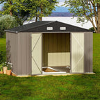 Patiowell 10 x 8 FT Outdoor Storage Shed with Floor Frame, Large Garden Tool Metal Shed with Sloping Roof and Double Lockable Door for Backyard Garden Patio Lawn,Brown by Patiowell