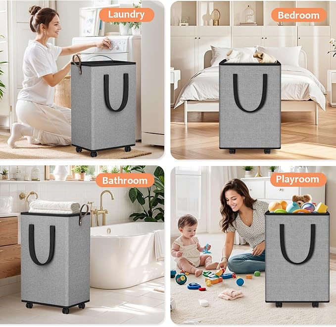 Laundry Basket with Wheels, Collapsible Laundry Baskets, Laundry Hamper with - Image 7