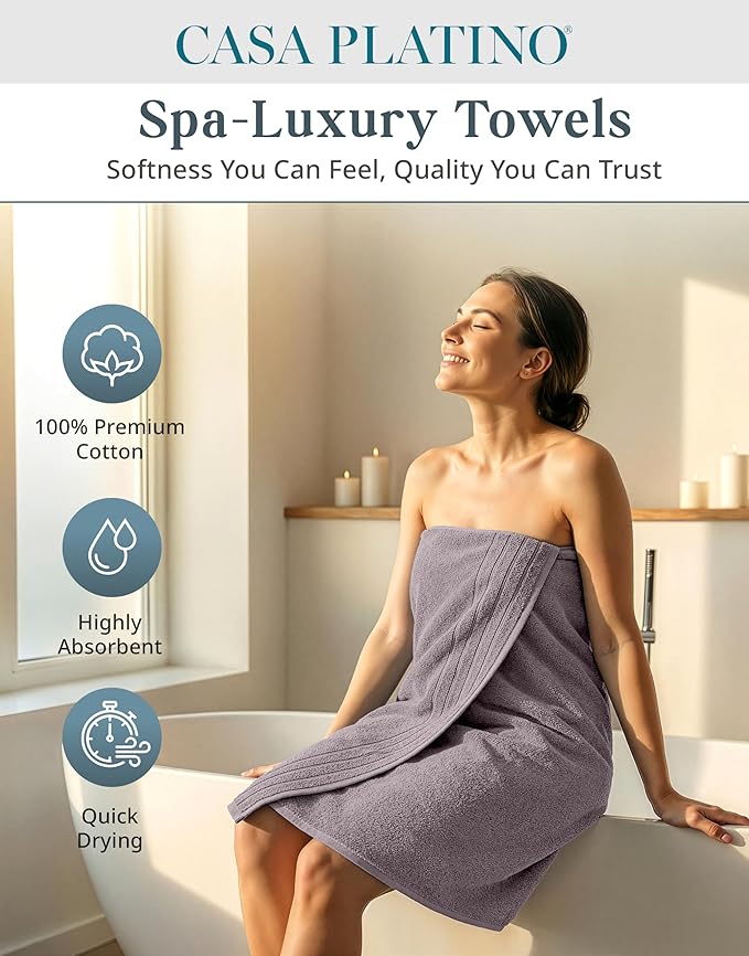 CASA PLATINO 100% Cotton Bath Towel Set 8 Pcs - Image 2