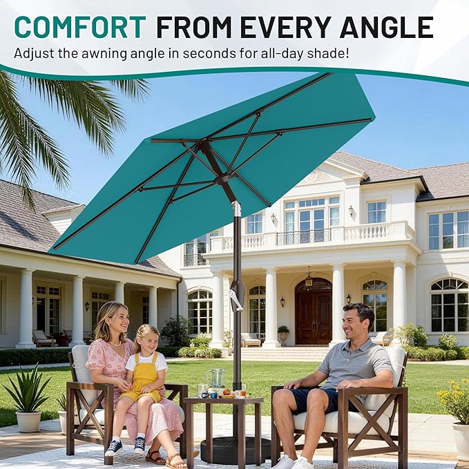 AreShark 7.5FT Patio Umbrella Table Market Umbrella with 6 Sturdy Ribs, Button Tilt/Crank, Heavy-Duty Outdoor Umbrellas for Pool, Deck, Garden and Backyard, Cerulean - Image 3