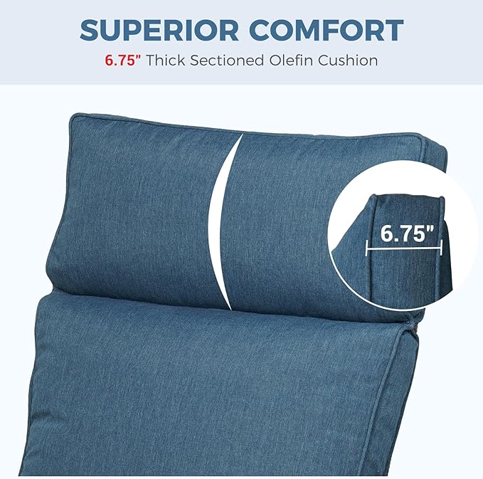 Grand patio Outdoor Recliner with Independent Adjustable Back and Footrest, Air Pump 150° Lay Flat Reclining Chair Removable Olefin Cushion Flip-Up Table Wicker Peacock Blue 1PC - Image 3