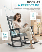 Ciokea Oversized Outdoor Rocking Chairs Set of 2, 380lbs Heavy-Duty Large Patio Rocker, High Back Cozy Porch Chairs, Weather Resistant Patio Rocking Chairs for Outside, Fire Pit, Deck, Dark Grey - Image 5