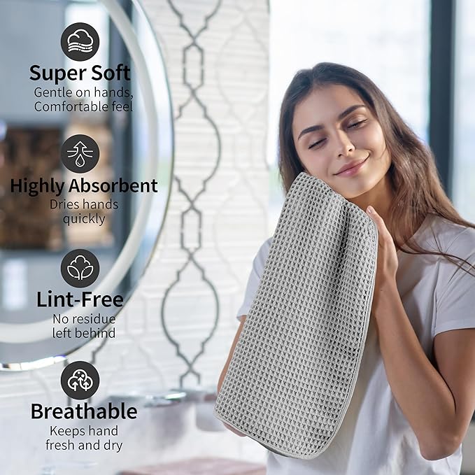 Microfiber Waffle Hand Towels, 4 Pieces, Fast Drying, Lint Free 430 GSM - Image 4