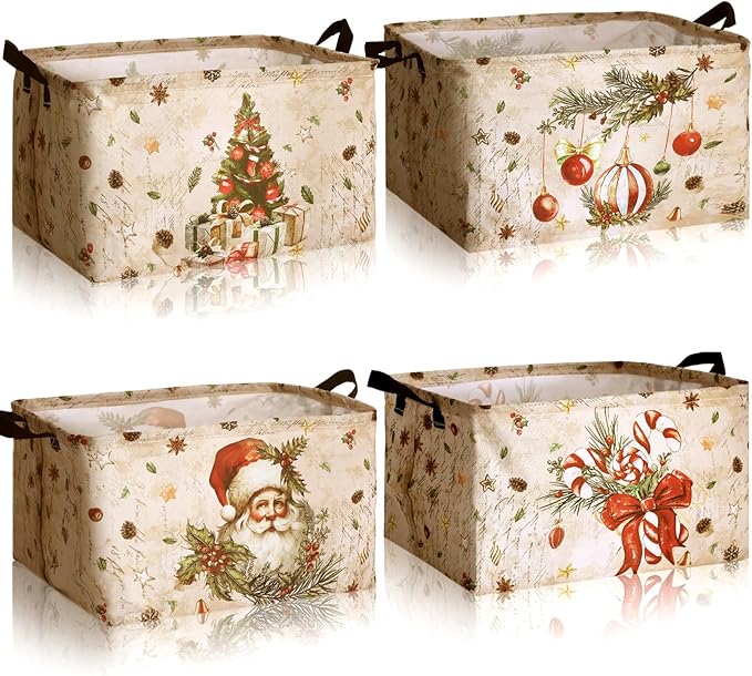 4 Pack Christmas Storage Bin Collapsible Large Christmas Storage Baskets by Bulyoou