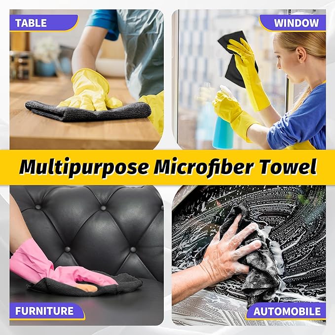 HOMERHYME Microfiber Cleaning Cloth, 150 Pack Black Cleaning Rags Microfiber - Image 7