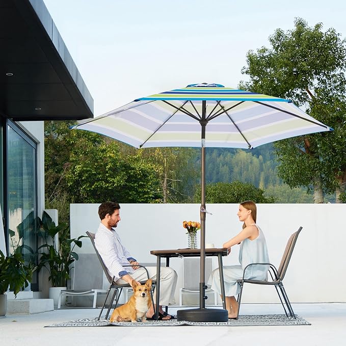 JEAREY 7.5FT Patio Umbrella Market Table Umbrella with 6 Sturdy Ribs, Push Button Tilt/Crank Outdoor Umbrella for Garden, Deck, Backyard, Pool and Beach,Bold Blue-Green Stripe - Image 7
