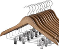 HOUSE DAY Wooden Hangers with Clips 12 Pack, Heavy Duty Walnut Wood Pants Hanger by HOUSEDAY
