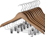 HOUSE DAY Wooden Hangers with Clips 12 Pack, Heavy Duty Walnut Wood Pants Hanger by HOUSEDAY