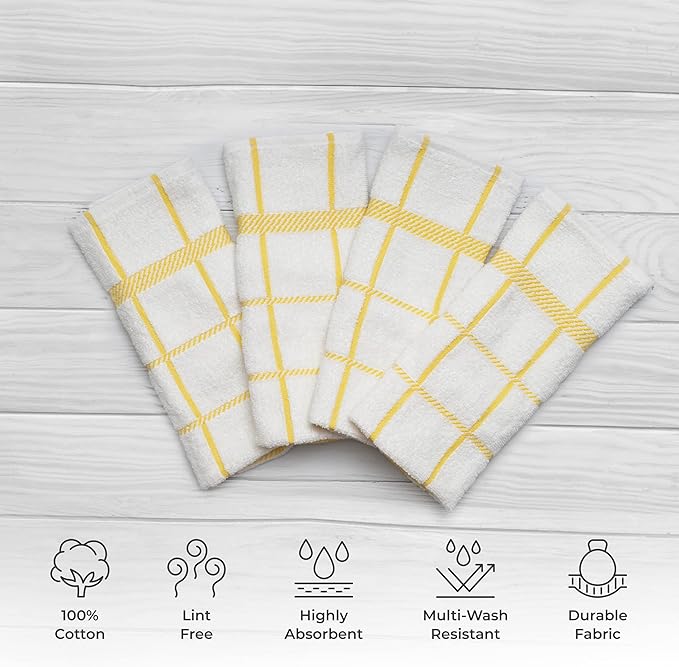 100% Cotton Terry Dish Towels, 4 Pack Checks, 16 x26 Inches, Super Soft and - Image 2