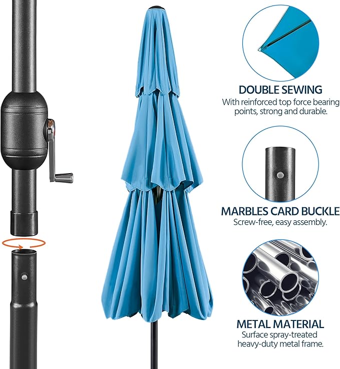 Yaheetech 3-Tier Patio Parasol 10ft Vented Outdoor Canopy Sun Shade Large Market Table Umbrella Double-layer Cloth & Push-button Tilting for Yard/Garden/Park Sky Blue - Image 5