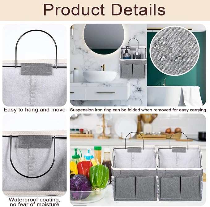 3pcs Wall Hanging Organizer Bag, Linen Fabric Door Hanging Storage Basket - Image 3