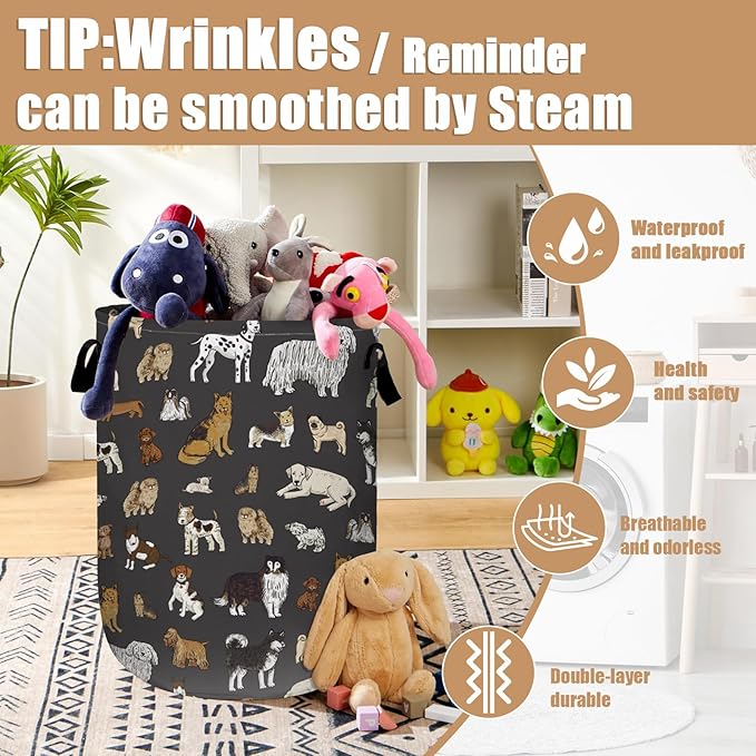 Cute Dogs Laundry Basket, Foldable Dog Lover Laundry Hamper Tote Bag Dirty - Image 5