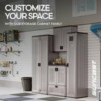 Suncast Tall Storage Cabinet, Platinum Resin Garage Storage Cabinet with Doors & Shelves, Plastic, Lockable, Freestanding Utility Closet for Tools & Supplies, Made in USA - Image 6