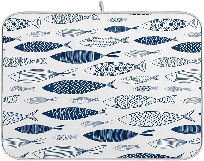 Cartoon Fish Dish Drying Mat for Kitchen Counter Absorbent Microfiber Drying Pad by BOENLE-WELCOMEYOURCOMING