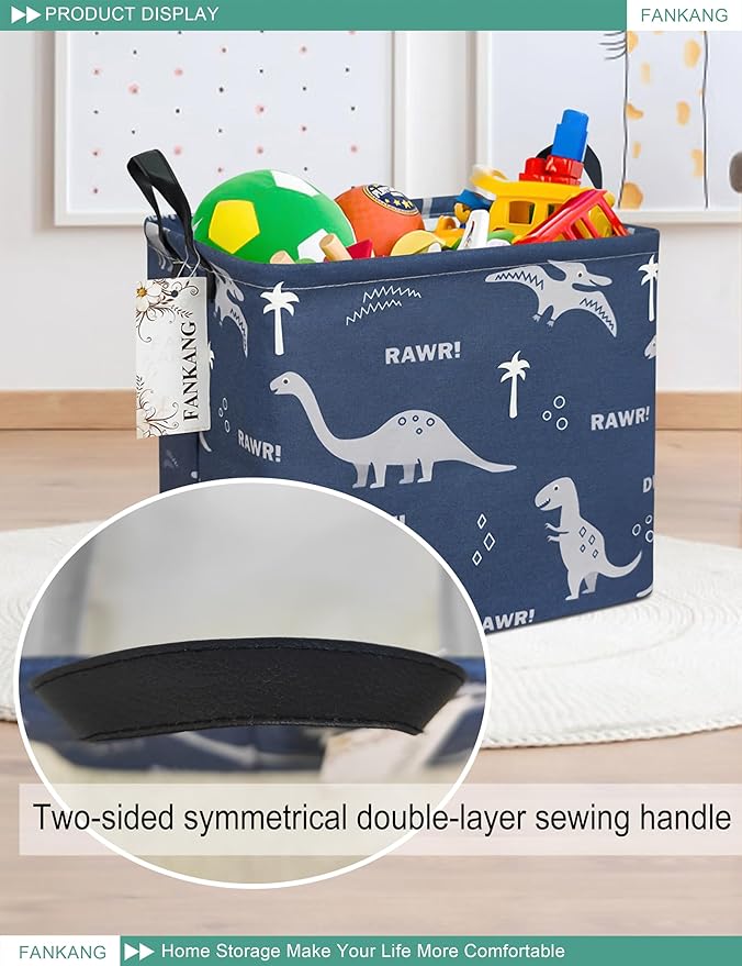 FANKANG Square Nursery Hamper Storage Bins Canvas Laundry Basket Foldable - Image 5