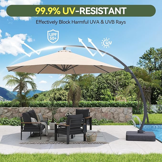 Aoxun 11 FT Cantilever Umbrella with Base Included, Patio Large Aluminum Offset Umbrella Windproof with 360°Rotation, Heavy Duty Frame for Outdoor, Pool, Deck and Garden - Image 4