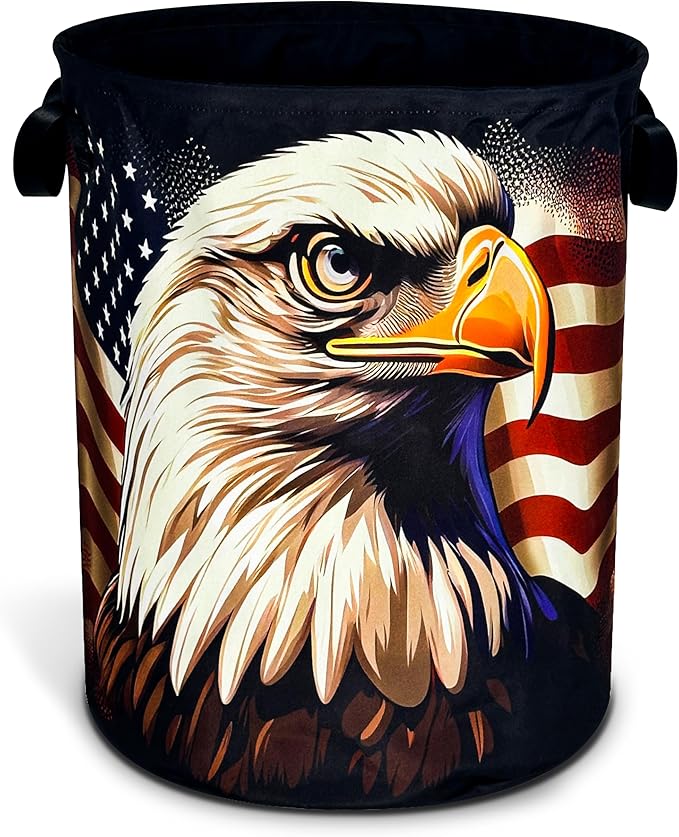 American Flag Eagle Laundry Basket Foldable Oxford Cloth Funny Tote Bag Laundry by NUTAINLA