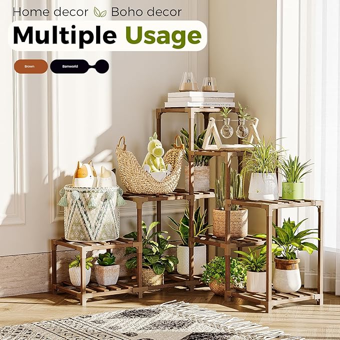 Bamworld Plant Stand Indoor Corner Plant Shelf Outdoor for Multiple Plants Wood Flower Stand Ladder Plant Table for Plant Pots for Window Garden Balcony Living Room - Image 3