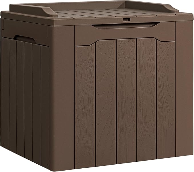 Flamaker Deck Box 31 Gallon Waterproof Resin Small Deck Box with Lid, Indoor Outdoor Package Delivery Box, Organization and Storage for Patio Furniture, Garden Tools, Outdoor Cushions (Deep Brown) by Flamaker
