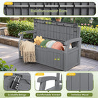 Greesum 80 Gallon Storage Bench Outdoor Deck Box with Armrest, Patio Furniture,Lockable, Waterproof and UV Resistant, Suitable for Garden, Pool, Grey - Image 4