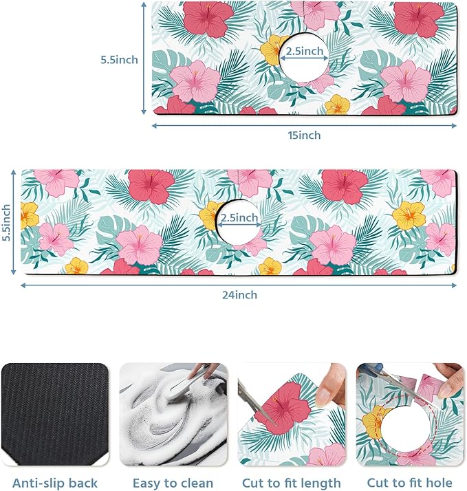 Patterned Sink Faucet Mat Kitchen Splash Guard Super Absorbent Drying Mat - Image 3