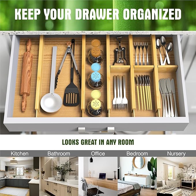 ANTOWIN Bamboo Drawer Dividers Organizers, Drawer Separators Splitter, 13-17 - Image 7