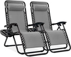Best Choice Products Set of 2 Adjustable Steel Mesh Zero Gravity Lounge Chair Recliners w/Pillows and Cup Holder Trays - Ice Gray by BestChoiceProducts