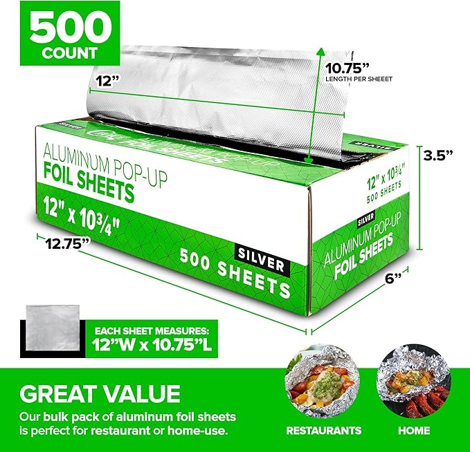500 Count Pre-Cut Deli Aluminum Foil Sheets, 12” Heavy Duty Pop Up Sheets - Image 2