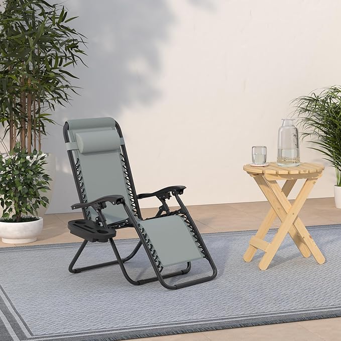 Best Choice Products Set of 2 Adjustable Steel Mesh Zero Gravity Lounge Chair Recliners w/Pillows and Cup Holder Trays - Stardew - Image 2