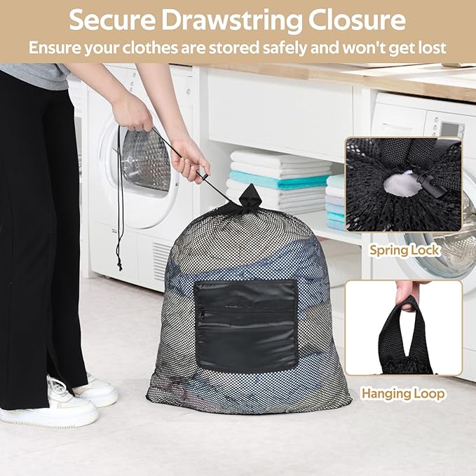 OTraki Laundry Bag Backpack 24x27 Inch Heavy Duty Mesh Laundry Bag Travel - Image 5