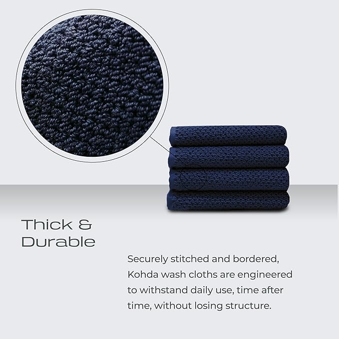 Luxury Silver-Infused Navy Blue Washcloths 4-Pack Set, 12.9"x12.9" - Image 4