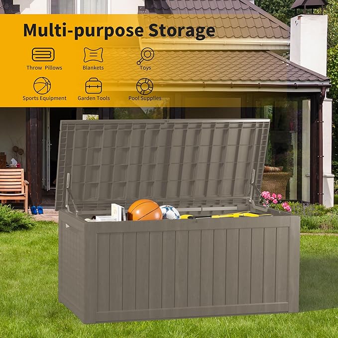 TARKARI 270 Gallon Lockable Resin Deck Box, Waterproof & UV-Resistant Outdoor Storage Box for Outdoor Cushion Storage, Garden Tools & Pool Accessories Storage, Gray - Image 6