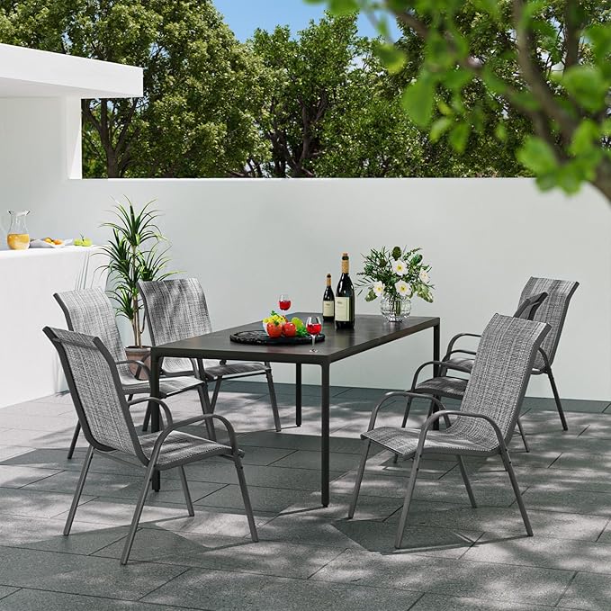 Patio Dining Chairs Set of 6, Outdoor Stackable Dining Chairs High Back, Patio Furniture for Backyard, Porch, Garden, Poolside (Grey) - Image 2