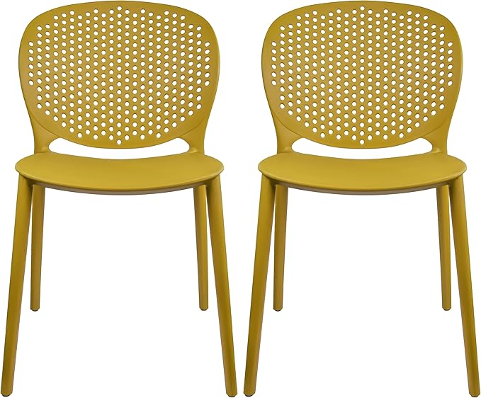 2xhome Set of 2 Patio Dining Chairs | Modern Stackable Outdoor Pool Side Chair | Weather Resistant Plastic for Yard, Porch, Balcony, Kitchen, Yellow by 2xhome