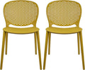 2xhome Set of 2 Patio Dining Chairs | Modern Stackable Outdoor Pool Side Chair | Weather Resistant Plastic for Yard, Porch, Balcony, Kitchen, Yellow by 2xhome