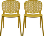 2xhome Set of 2 Patio Dining Chairs | Modern Stackable Outdoor Pool Side Chair | Weather Resistant Plastic for Yard, Porch, Balcony, Kitchen, Yellow by 2xhome