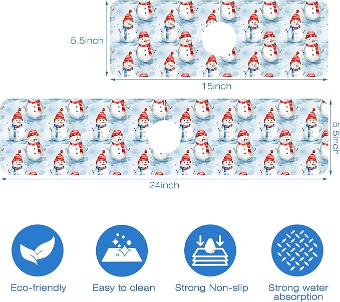 Christmas Snowman with Hat Kitchen Sink Splash Guard Mat Absorbent Fast Drying - Image 3