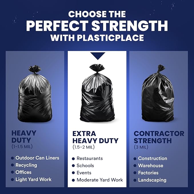 Plasticplace - T55151BK 55-60 gallon Trash Bags │ 1.5 Mil │ Black Heavy Duty - Image 6
