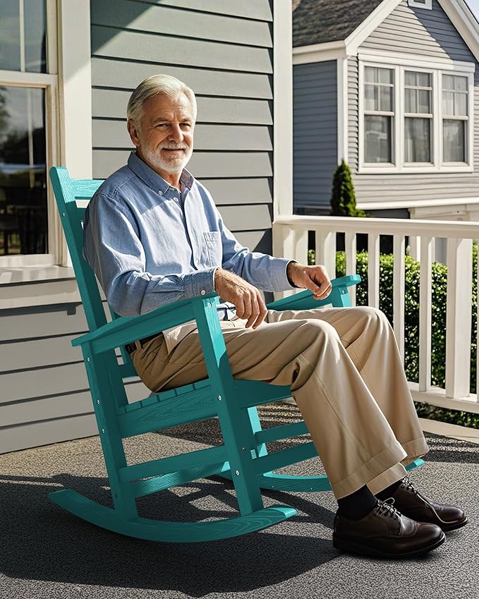 SERWALL HDPE Outdoor Rocking Chair Set of 6, Patio Rocking Chairs for Adults, All Weather Outdoor Rockers for Lawn, Aruba - Image 8