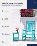 KINGYES HDPE Rocking Chairs Outdoor, Patio Rocking Chairs with 330lbs Support, Smooth Porch Rocker for Deck Lawn Yard, Aruba Blue - Image 8