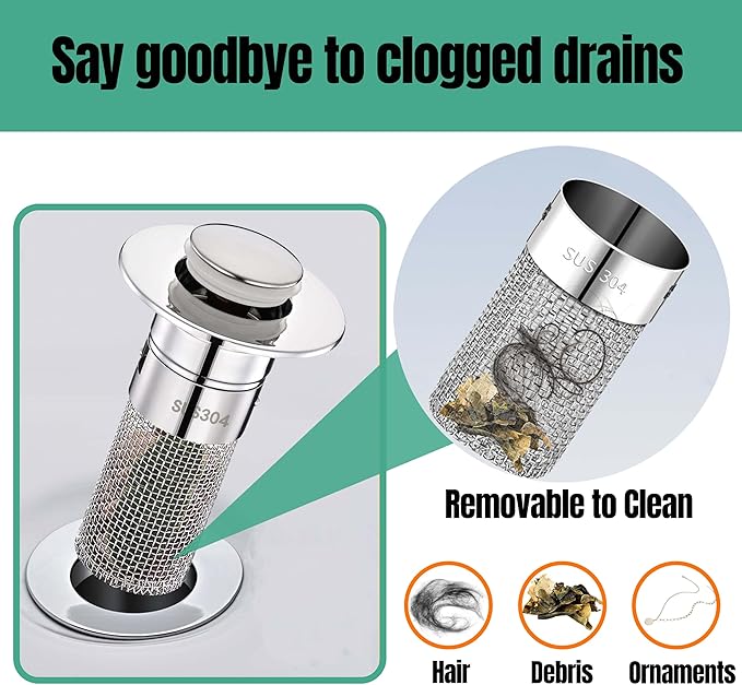Bathroom Sink Drain Stopper for US Universal Replacement, Pop Up Drain for - Image 2