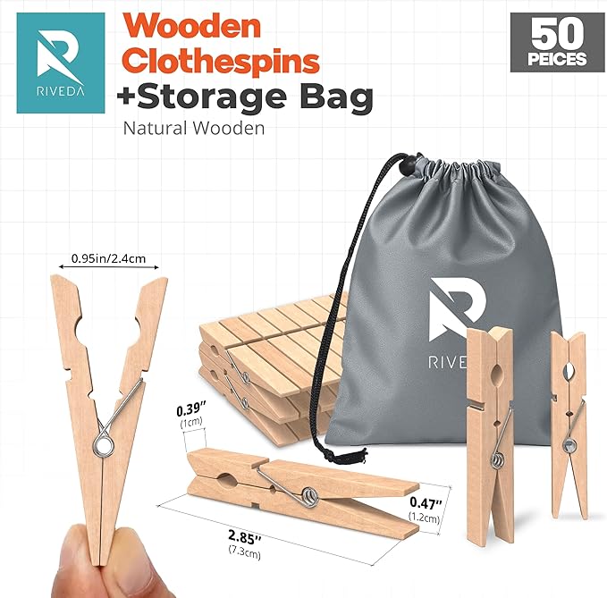 RIVEDA 50pcs Wooden Clothes Pins - Image 3