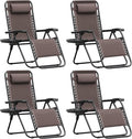 Homall Zero Gravity Chair Patio Folding Lawn Outdoor Lounge Gravity Camp Reclining Lounge Chair with Cup Holder Pillows for Poolside Backyard and Beach Set of 4 (Brown) by Homall