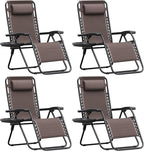 Homall Zero Gravity Chair Patio Folding Lawn Outdoor Lounge Gravity Camp Reclining Lounge Chair with Cup Holder Pillows for Poolside Backyard and Beach Set of 4 (Brown) by Homall