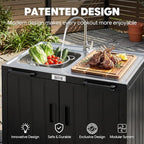 Outdoor Kitchen Island with Stainless Steel Sink and Storage Cabinet, 35-Inch BBQ Prep Station with Faucet & Lockable Wheels for Patio, Backyard, and Outdoor Cooking, Black & Silver - Image 4