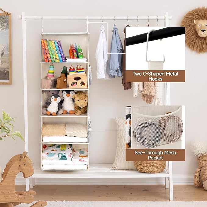 StorageWorks 5-Shelf Hanging Closet Organizers, Foldable Closet Storage - Image 4