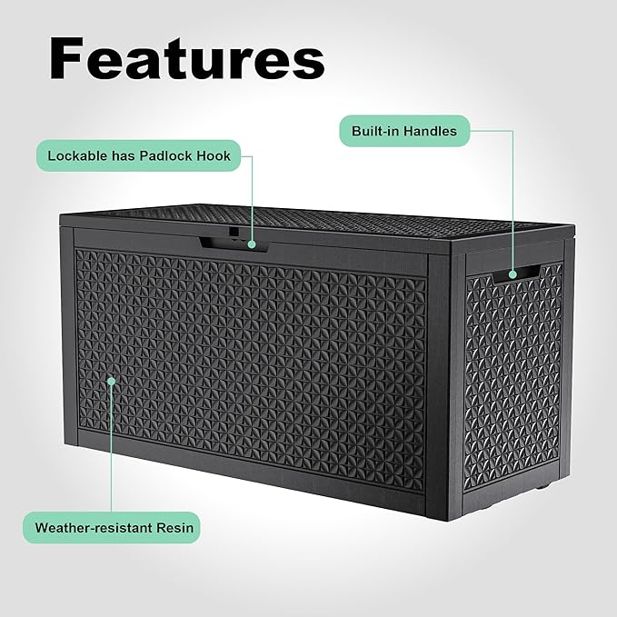 ROJIK Outdoor Storage Housing Deck Box - Waterproof Patio Furniture, Garden Tools, Cushions, Pool Accessories Storage Bench with Lockable Lid and Side Handles (Black,125 Gal) - Image 4