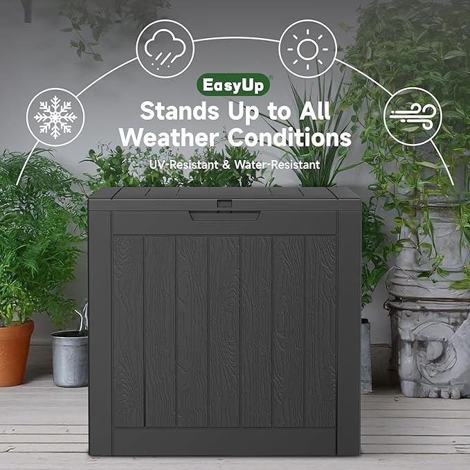 EasyUp 33 Gallon Resin Deck Box Waterproof, UV Resistant Outdoor Storage Box for Delivery, Porch, Patio and Garden, Stripe Black - Image 4